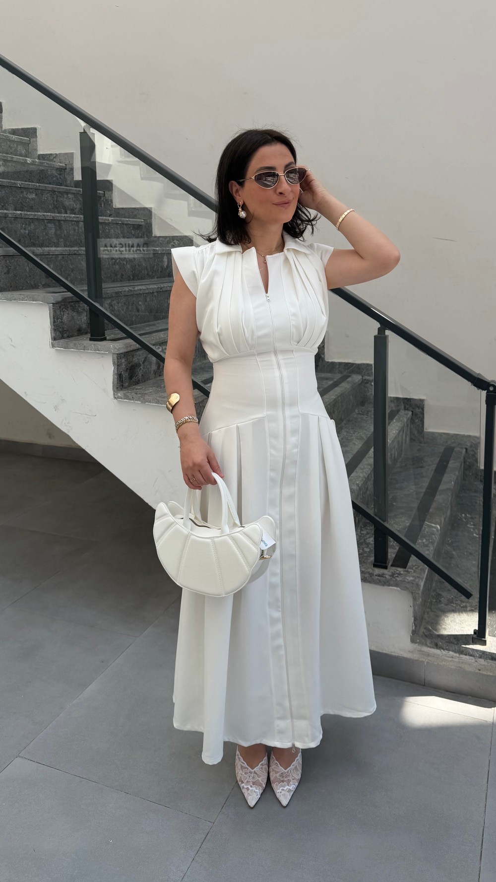 KREP KUMAŞ POLO YAKA BEL DETAY ELBİSE
