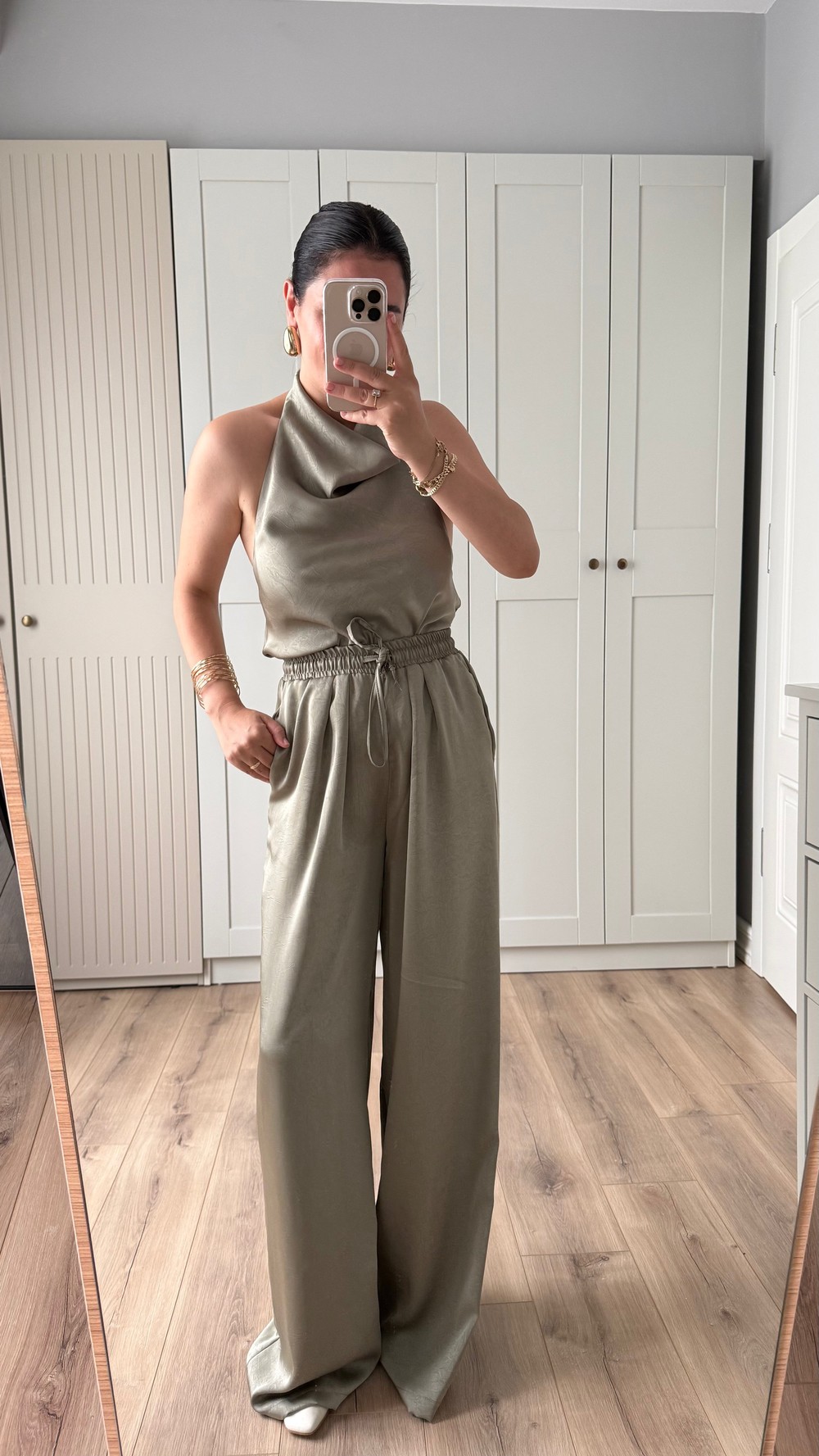 SATEN BLUZ PANTOLON  TAKIM-ÇAĞLA YEŞİLİ