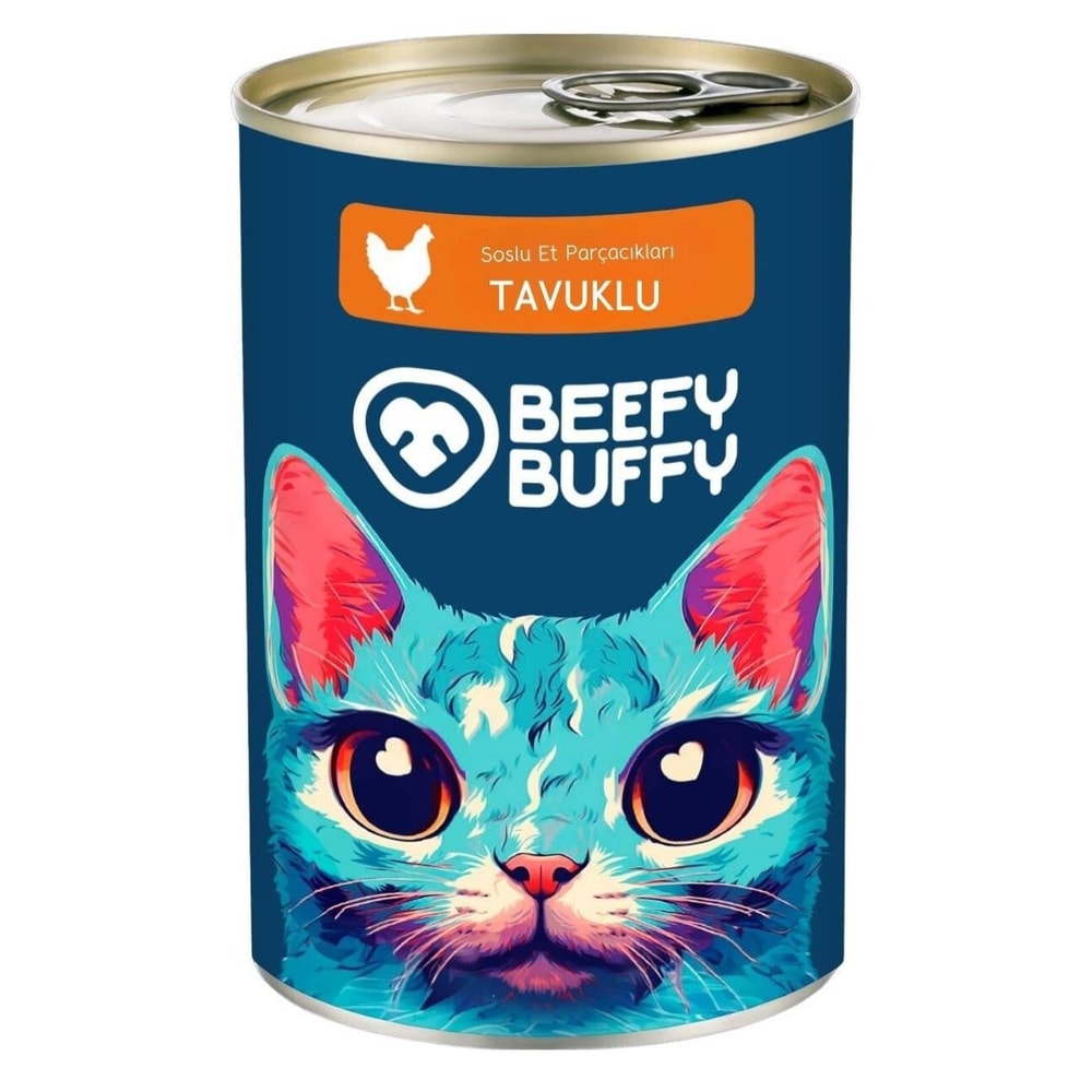 Beefy Buffy Yoğun Tavuk İçerikli Kedi Konservesi 415 Gr, Yetişkin Kedi Yaş Mama, Beefy Buffy