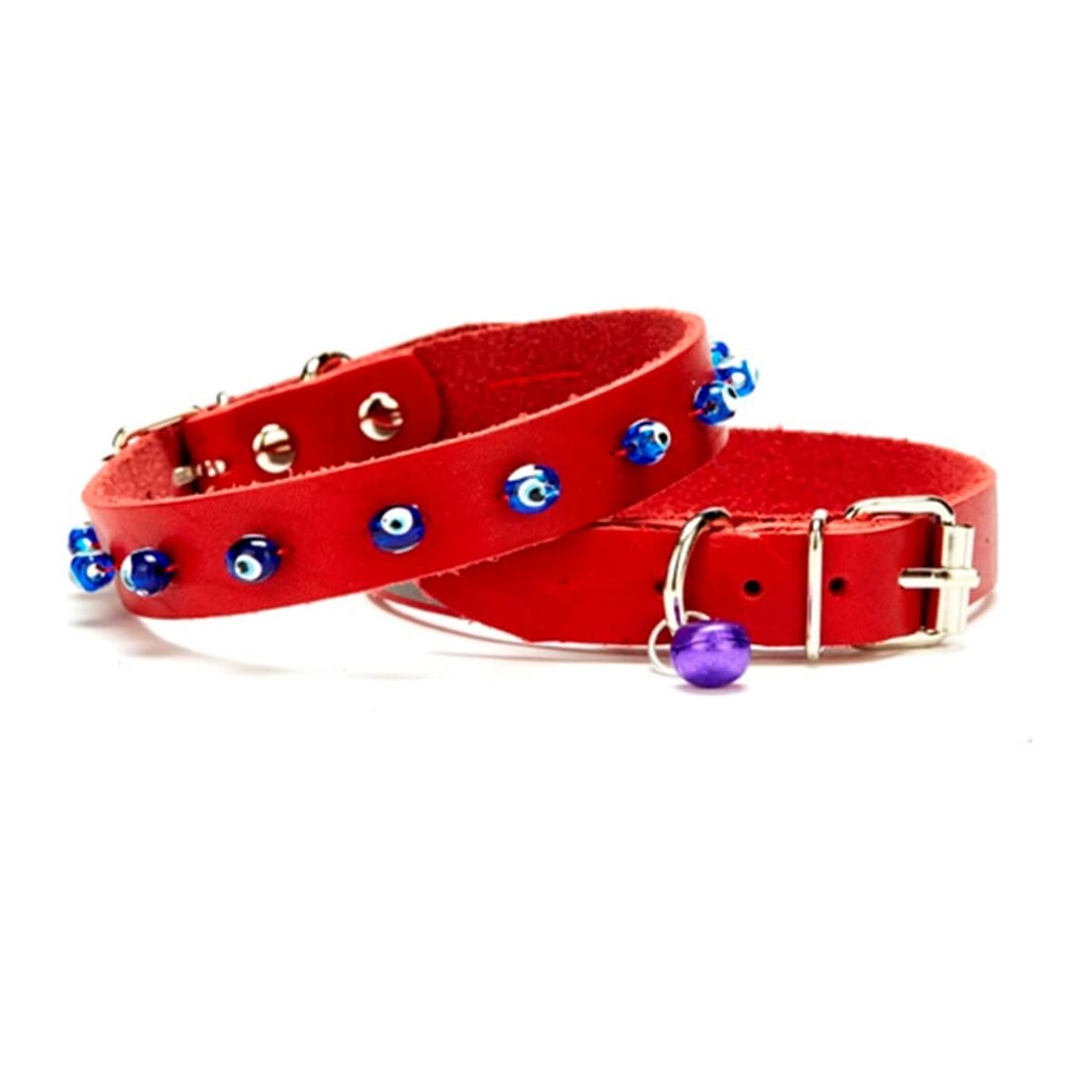 Boncuklu Kedi ve Yavru Köpek Boyun Tasması 32 Cm Kırmızı