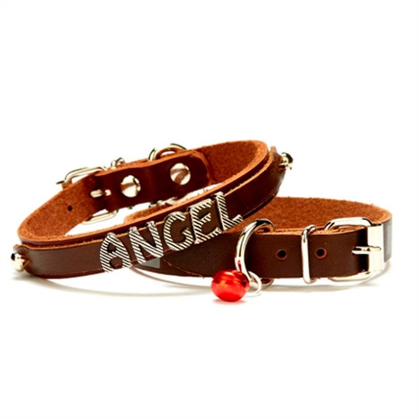 Doggie İsimlikli Deri Boyun Tasması  1,5 x 35cm Kahve