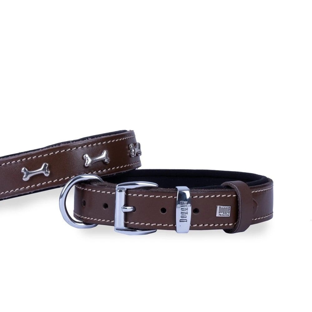 Doggie Metal Kemikli Deri Köpek Boyun Tasması – Kahverengi (3 X 42–50 Cm), KATEGORİSİZ, Doggie