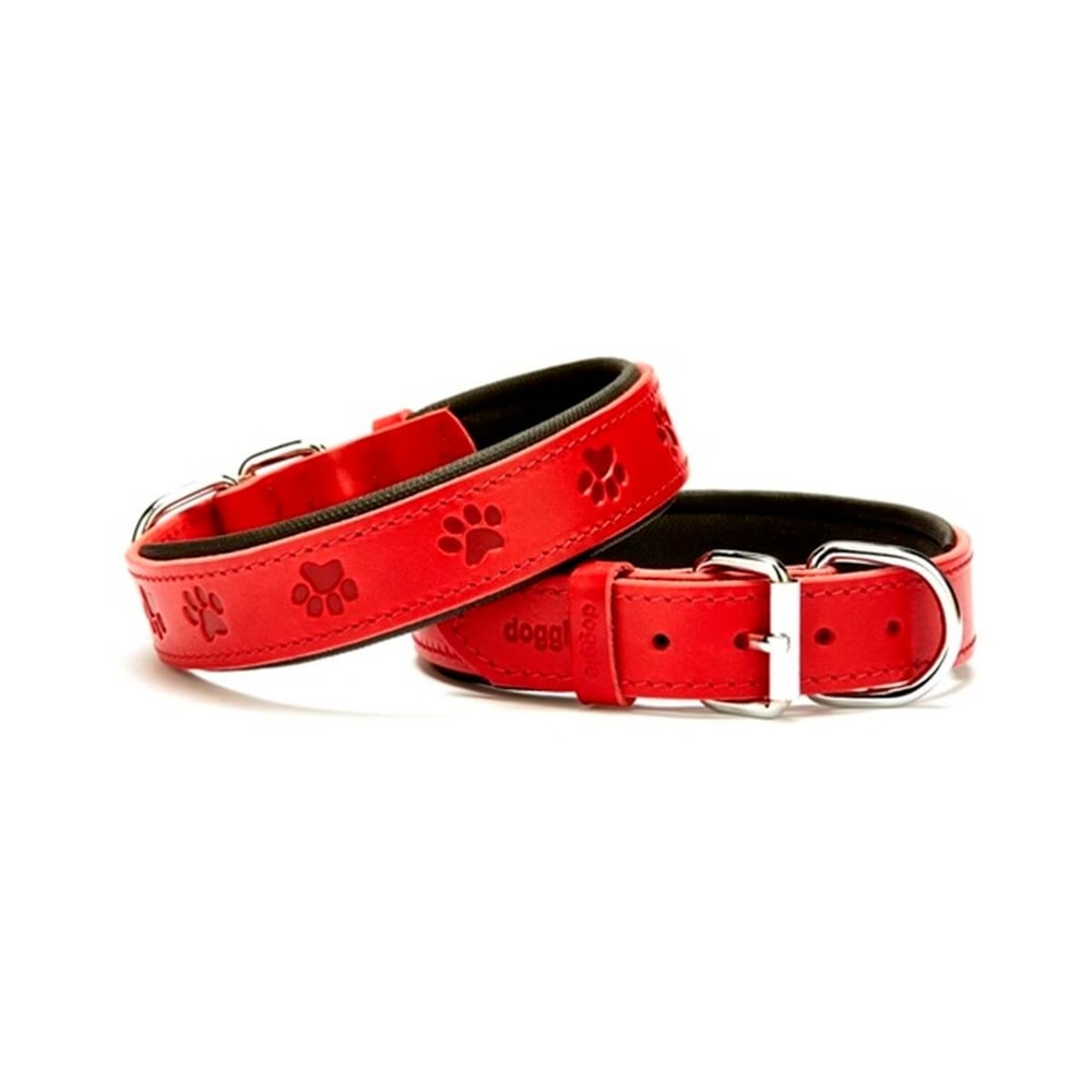 Doggie Patili Deri Boyun Tasması Medium Kırmızı