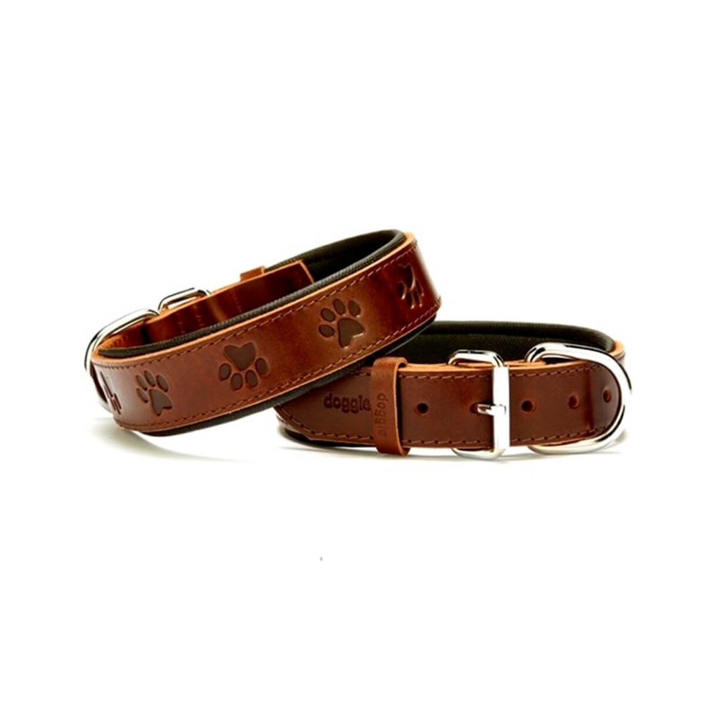 Doggie Patili Deri Boyun Tasması Medium Kahve