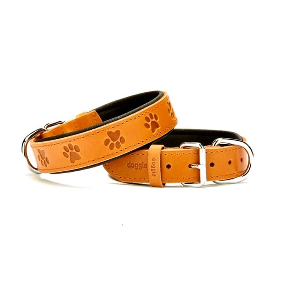 Doggie Patili Deri Boyun Tasması Medium Karamel