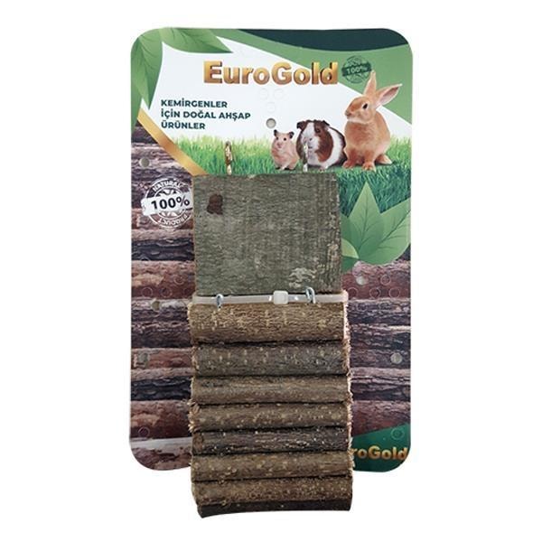EuroGold Doğal Ahşap Kemirgen Merdiveni Tek Platformlu 7x30cm, Hamster Oyuncakları, Eurogold
