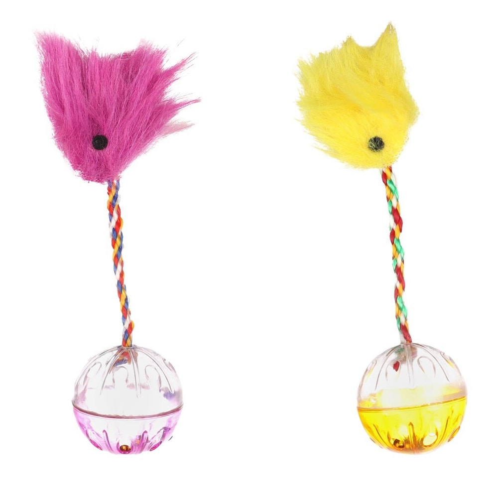 Flamingo Fiba Tüylü Dönen Plastik Top, Tüylü Kedi Oyuncağı, Flamingo