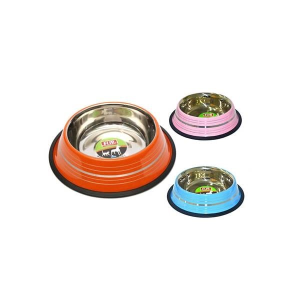 Flip Renkli Şeritli Mama Kabı 16 Oz, Çelik Mama ve Su Kapları, Flip Pet