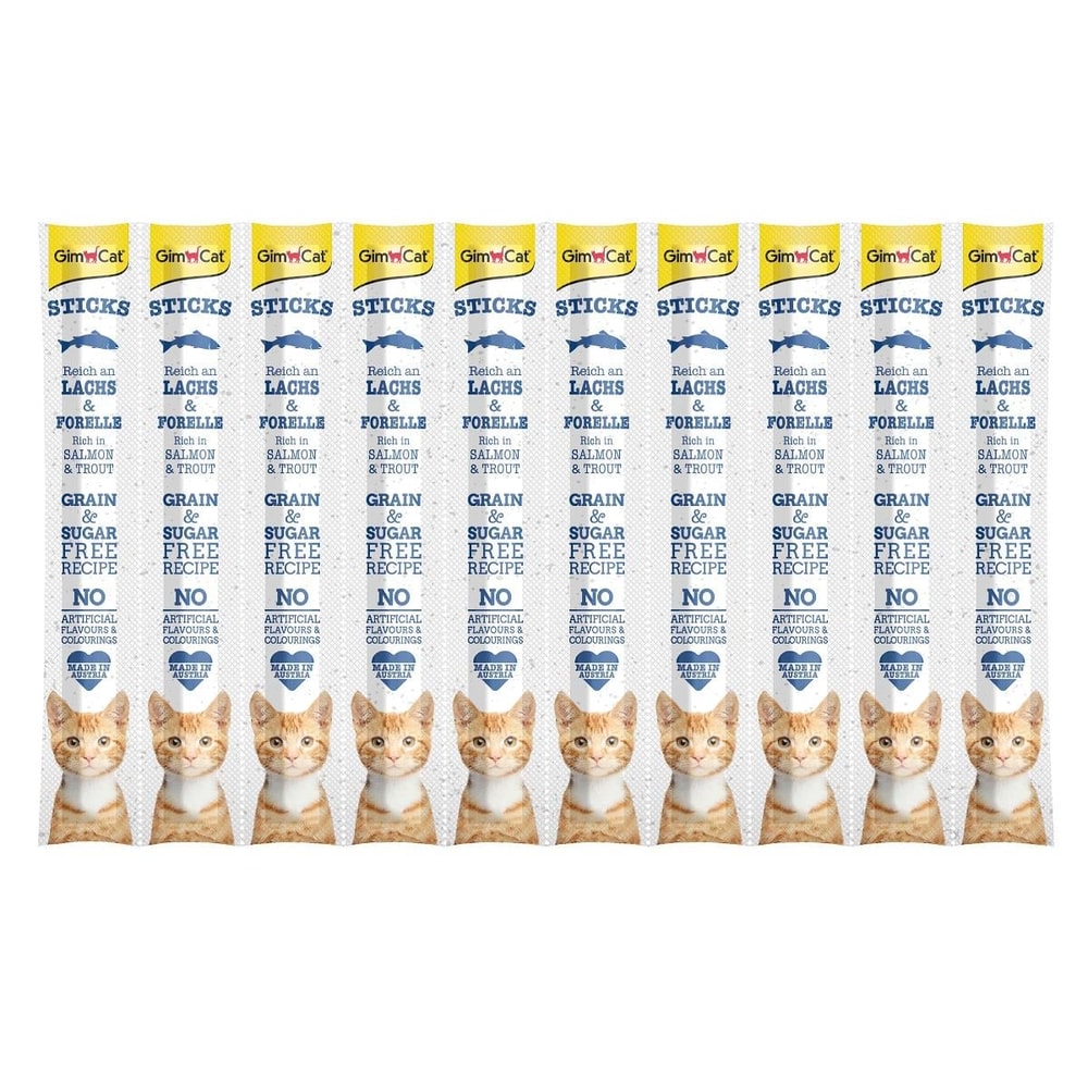 GimCat Sticks Somon & Alabalıklı Ödül Çubukları 50 gr - 10lu, Kedi Ödül Maması, GimCat