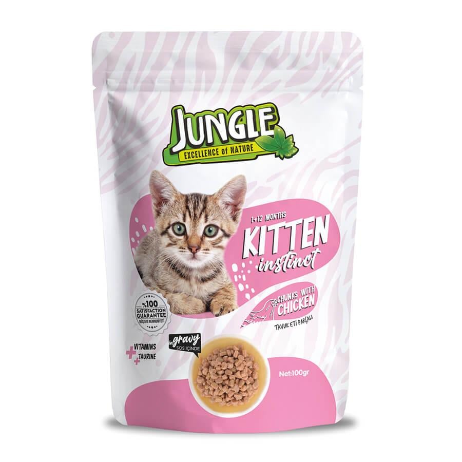 Jungle Pouch Yavru Kedi Tavuklu Soslu Yaş Mama, Yavru Kedi Yaş Mama, Jungle
