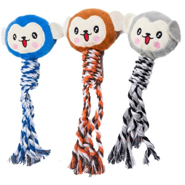 MerkoPets Maymun Şeklinde İpli Sesli Peluş Köpek Oyuncağı 30cm, Kumaş ve Peluş Oyuncaklar, MerkoPets