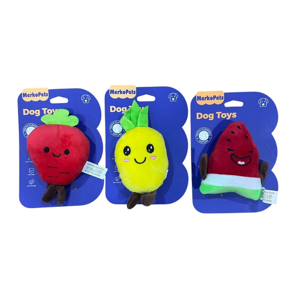 MerkoPets Meyve Figürlü Sesli Peluş Köpek Oyuncağı, Kumaş ve Peluş Oyuncaklar, MerkoPets