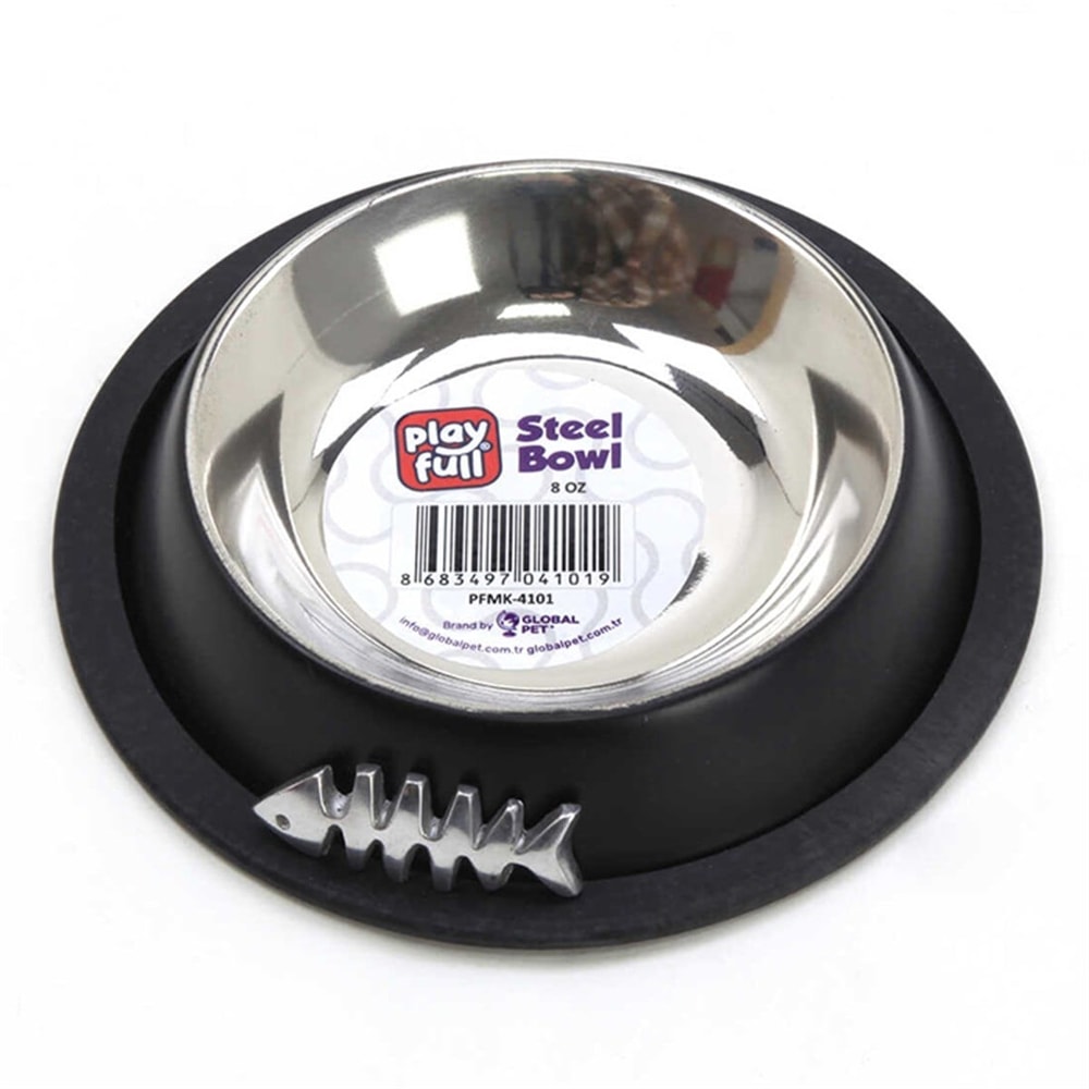 Playfull Kaymaz Tabanlı Çelik Mama ve Su Kabı 8 Oz, Kedi Maması, Playfull
