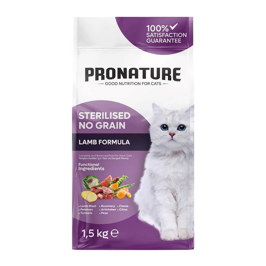 Pronature Sterilised Tahılsız Kuzu Etli Kısırlaştırılmış Mama 1,5Kg, Yetişkin Kedi Maması, Pronature