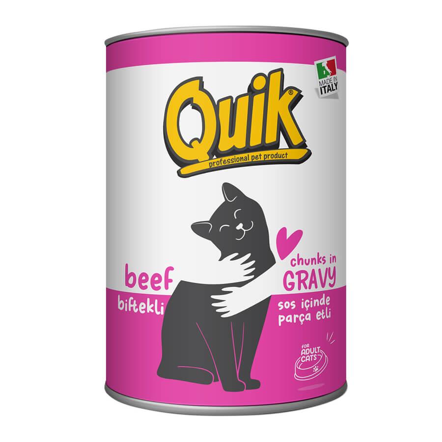Quik Biftekli Kedi Konservesi 415 Gr, Yetişkin Kedi Yaş Mama, Quik
