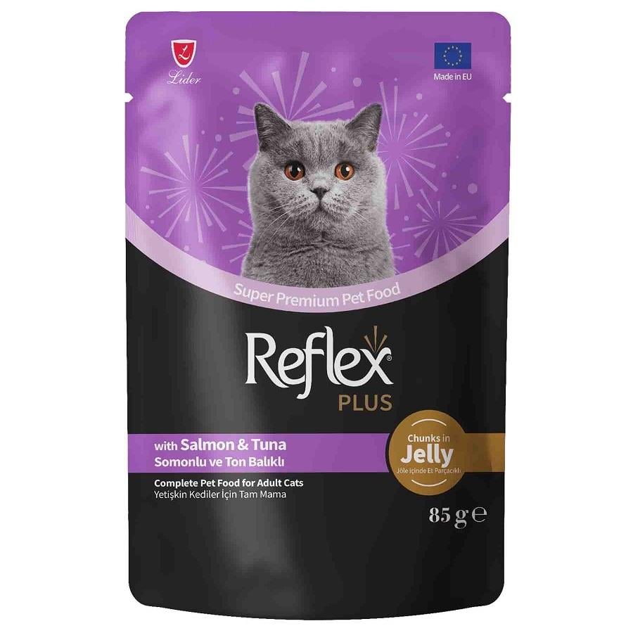 Reflex Plus JöleLİ Somonlu ve Ton Balıklı Kedi Konservesi 85gr, Yetişkin Kedi Yaş Mama, Reflex