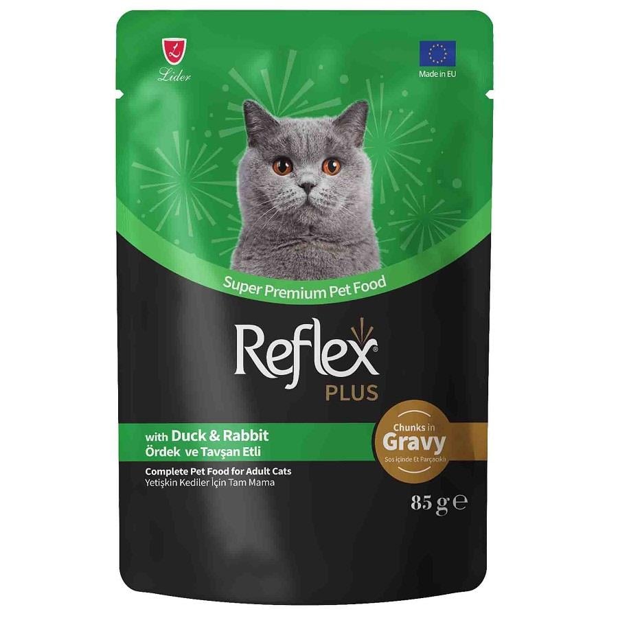 Reflex Plus Soslu Ördek ve Tavşan Etli Kedi Konservesi 85gr, Yetişkin Kedi Yaş Mama, Reflex