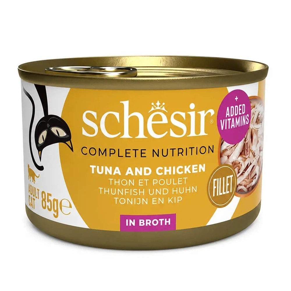 Schesir Ton Balıklı Tavuklu Pirinçli Kedi Konservesi 85 Gr, Yetişkin Kedi Yaş Mama, Schesir