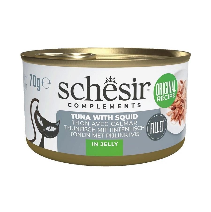 Schesir Ton Balıklı ve Kalamarlı Jöle İçinde Kedi Konservesi 70g, Yetişkin Kedi Yaş Mama, Schesir