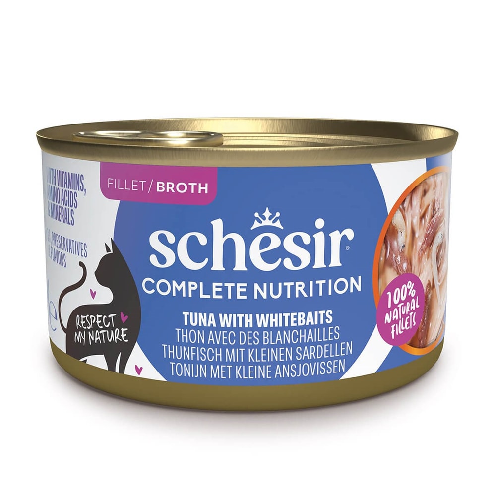 Schesir Ton Ve Ringa Balıklı Pirinçli Kedi Konservesi 85 Gr, Yetişkin Kedi Yaş Mama, Schesir