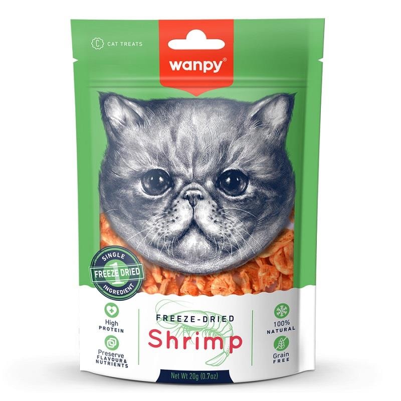 Wanpy Dondurularak Kurutulmuş Karidesli Kedi Ödülü 20g, Kedi Ödül Maması, Wanpy
