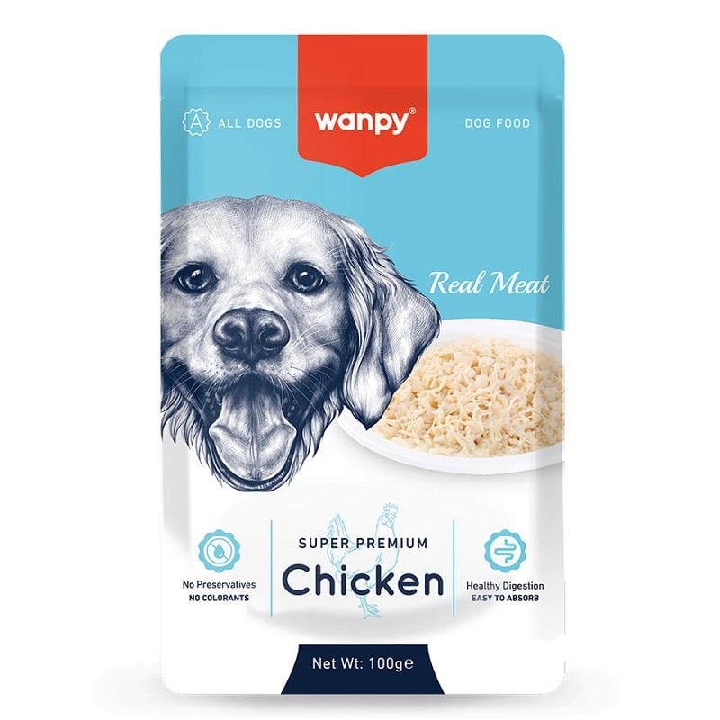 Wanpy Pouch Tavuklu Yaş Köpek Maması 100 gr, Yaş Yetişkin Köpek Maması, Wanpy