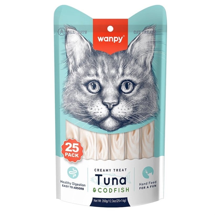 Wanpy Ton&Morina Balıklı Krema Kedi Ödülü 25*14 gr, Kedi Ödül Maması, Wanpy