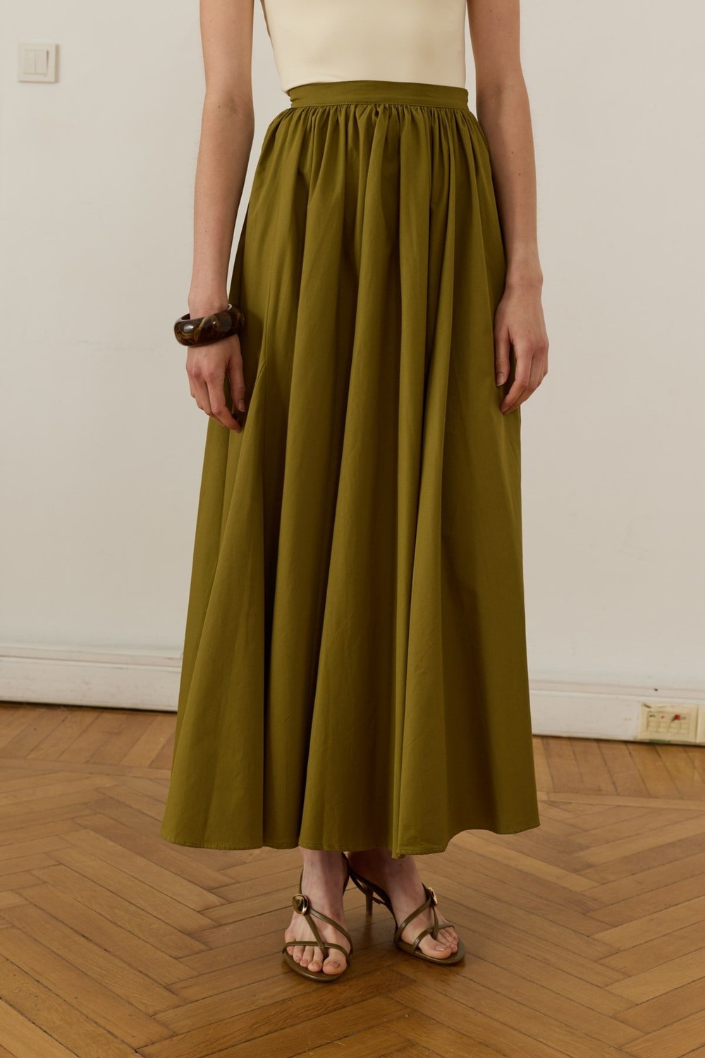 Aria Pileli Poplin Etek Olive