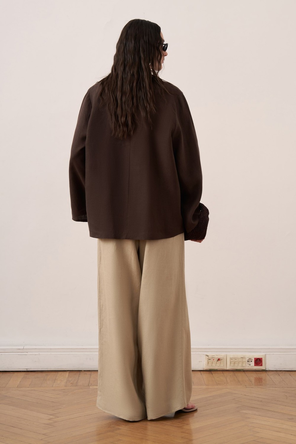 Azela Belted Linen Blouse Brown