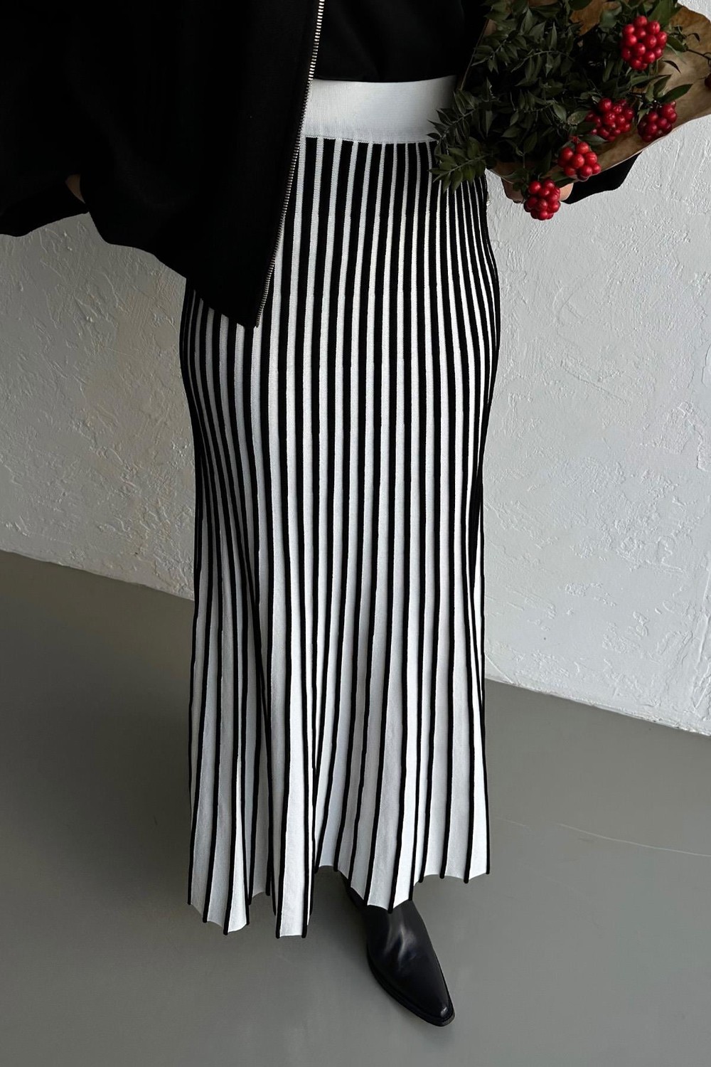Striped Kloş Etek Beyaz