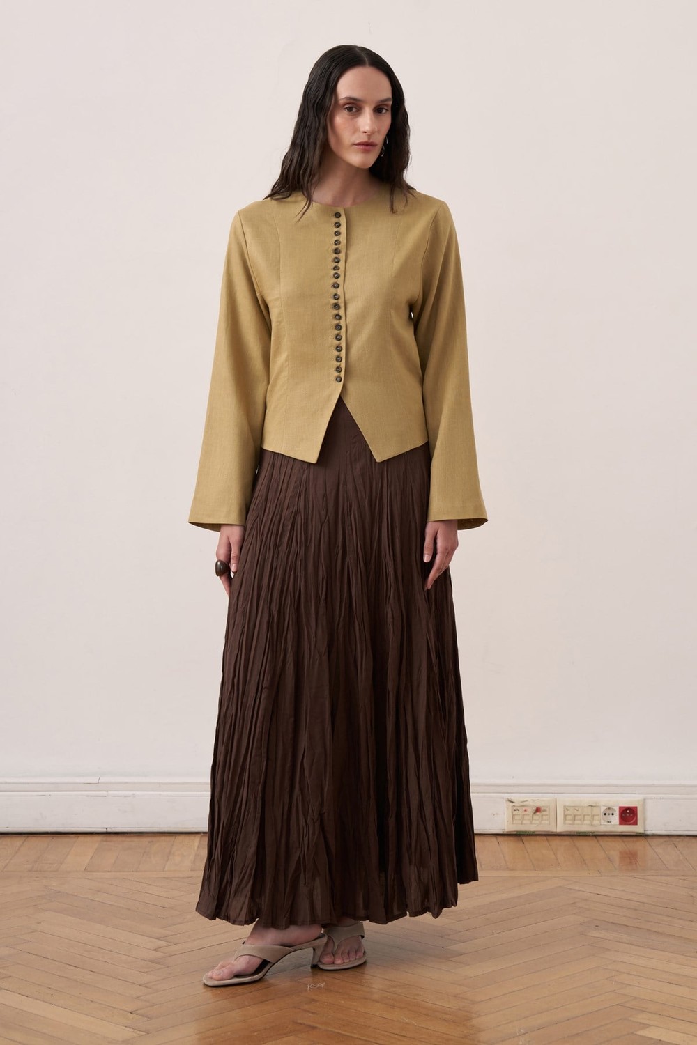 Capri Düğmeli Keten Ceket Olive
