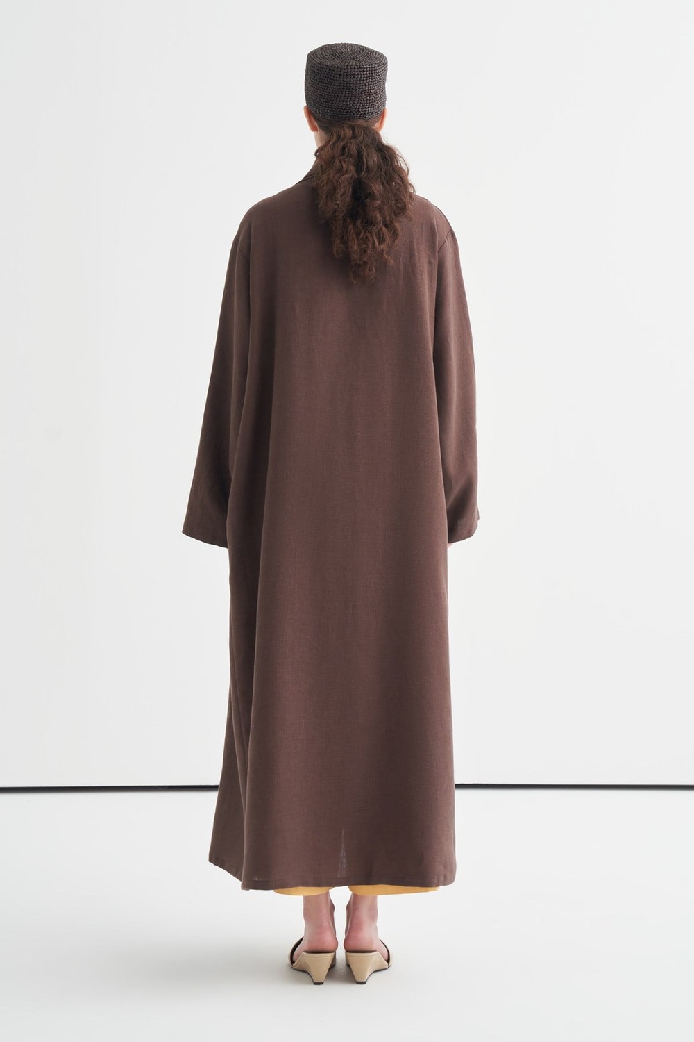 Celes Collar Detail Linen Kimono Dark Brown