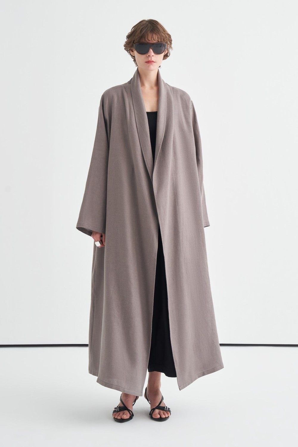 Celes Collar Detail Linen Kimono Anthracite