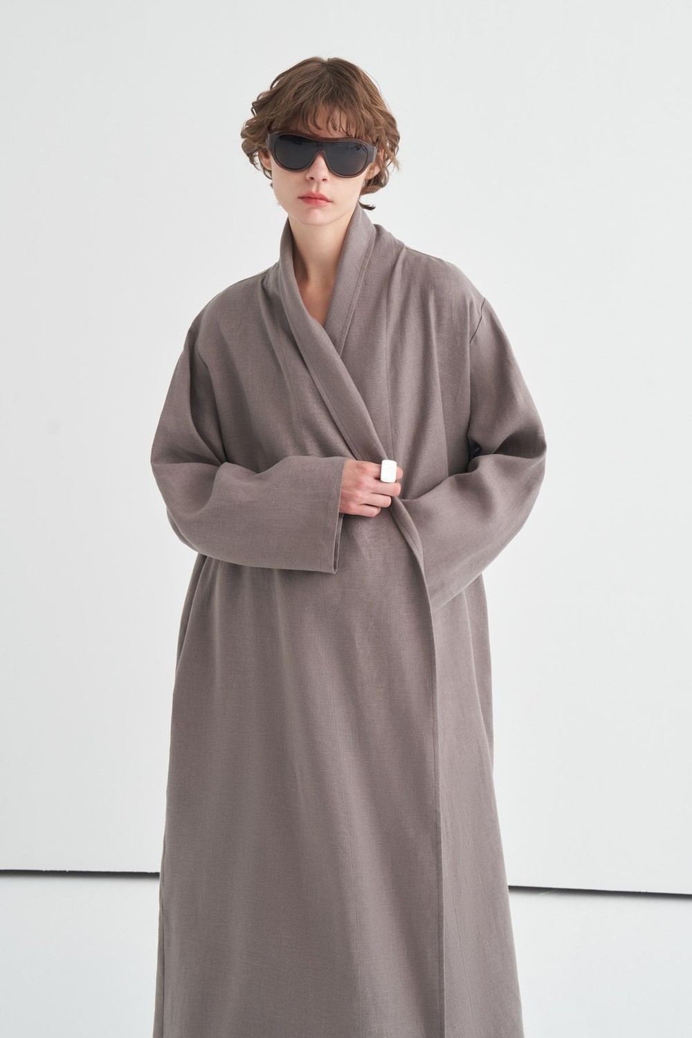 Celes Collar Detail Linen Kimono Anthracite