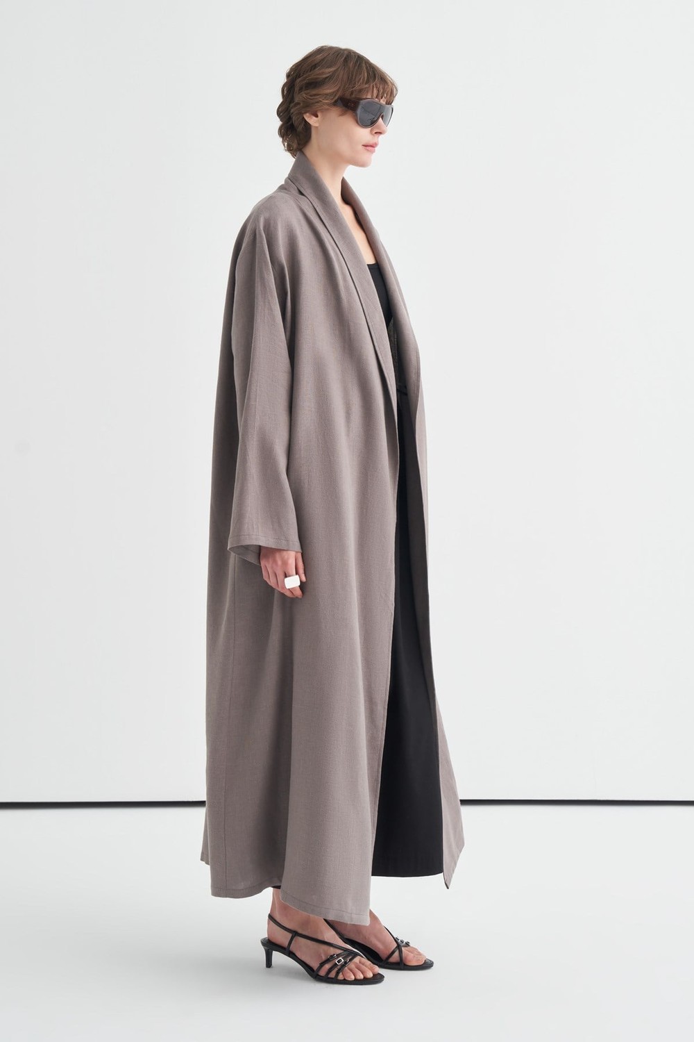 Celes Collar Detail Linen Kimono Anthracite