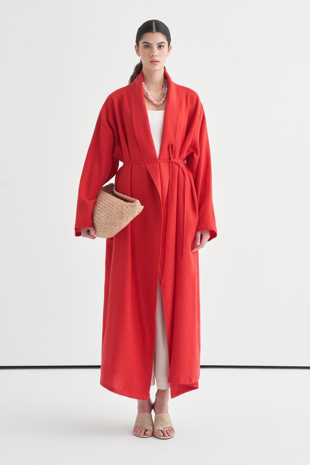 Celes Collar Detail Linen Kimono Red