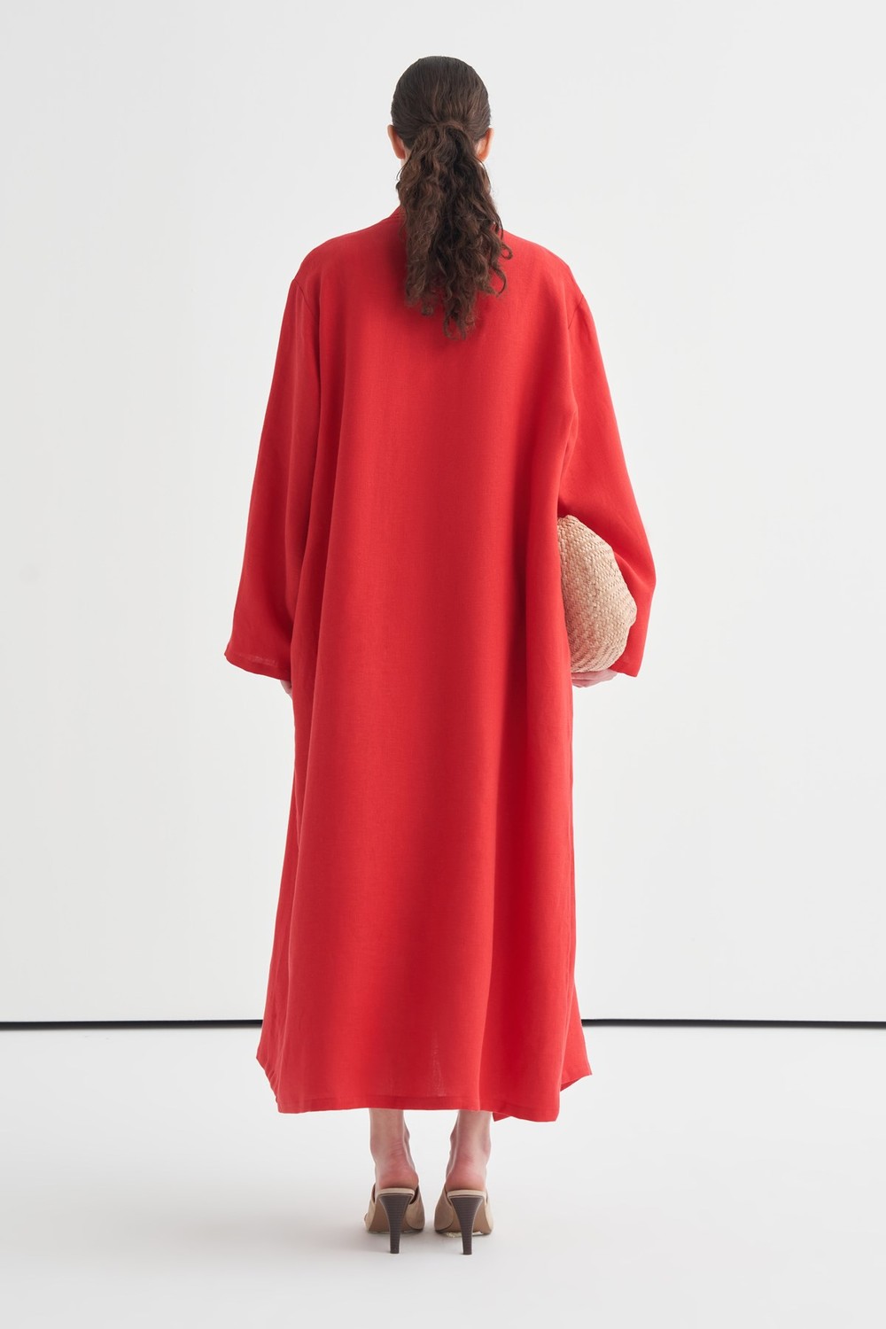 Celes Collar Detail Linen Kimono Red