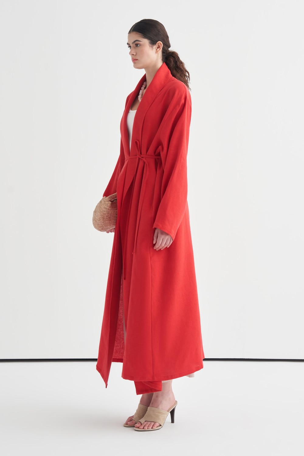 Celes Collar Detail Linen Kimono Red