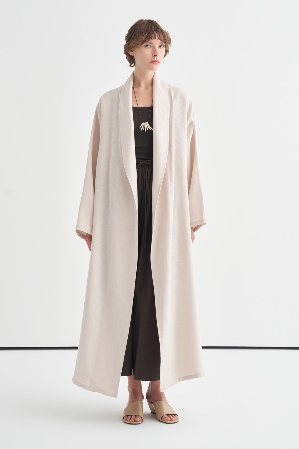 Celes Collar Detail Linen Kimono Stone Color