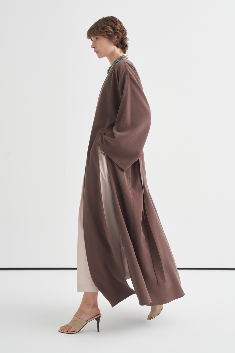 Daria Slit Detail Kimono Brown