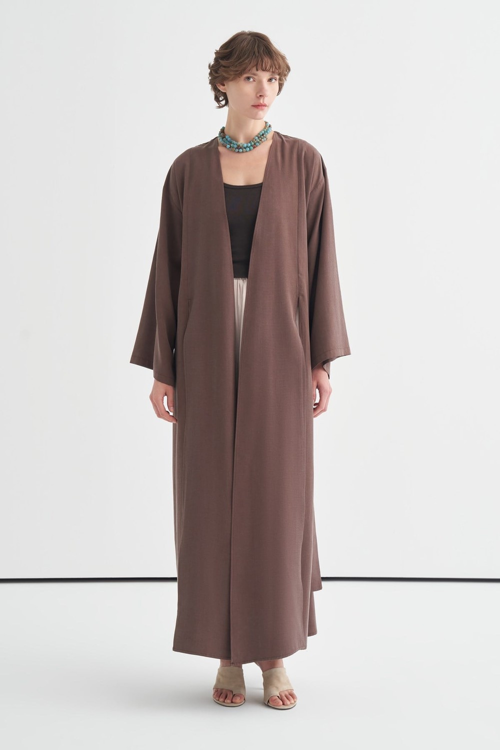 Daria Slit Detail Kimono Brown