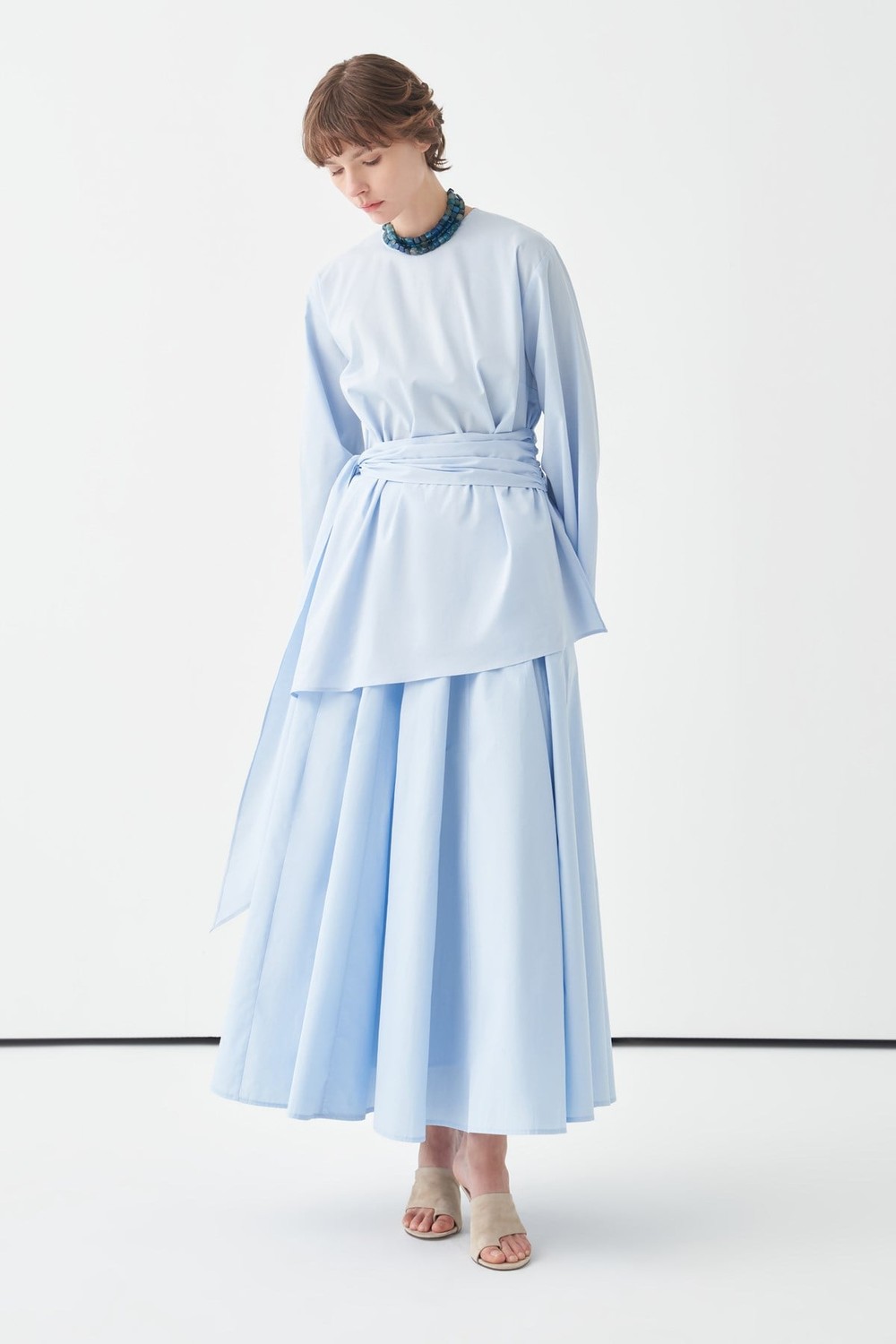 Fabia Belted Poplin Blouse Blue