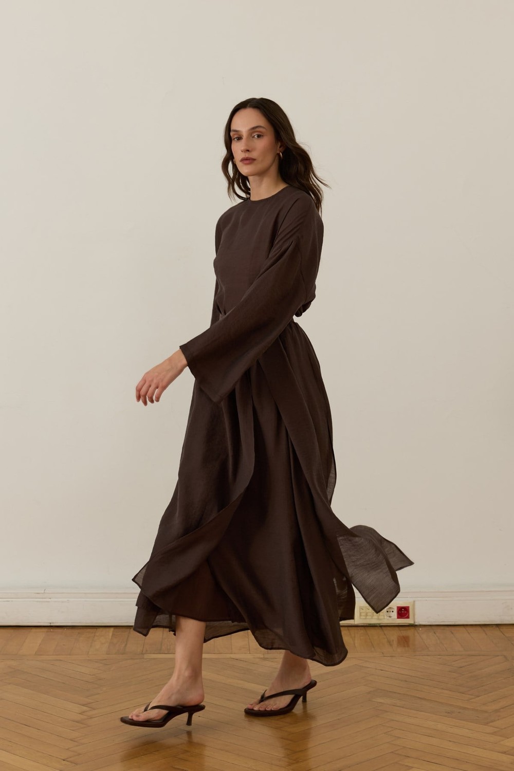Giada Asymmetric Panel Skirt Set Brown