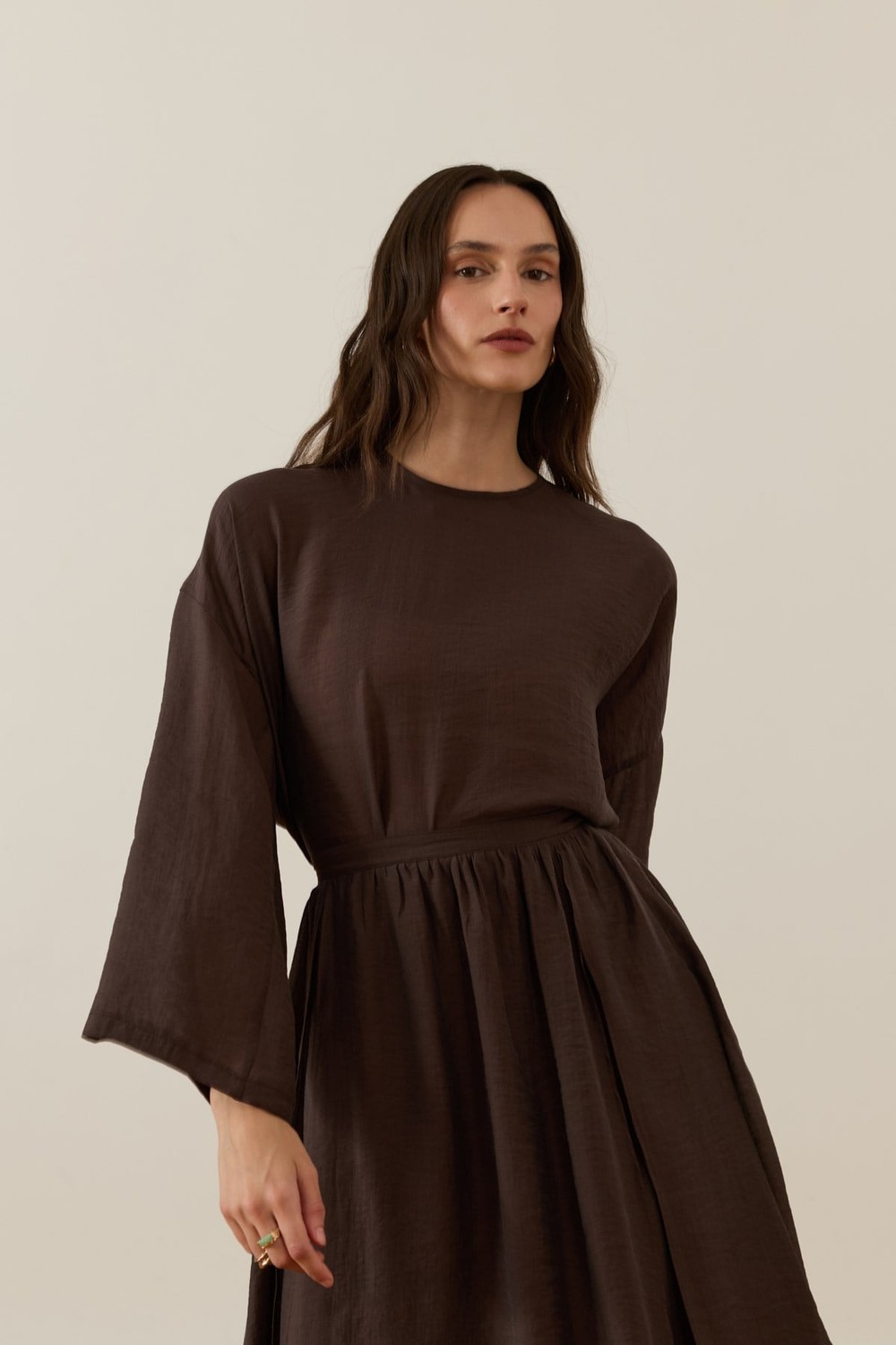 Giada Asymmetric Panel Skirt Set Brown
