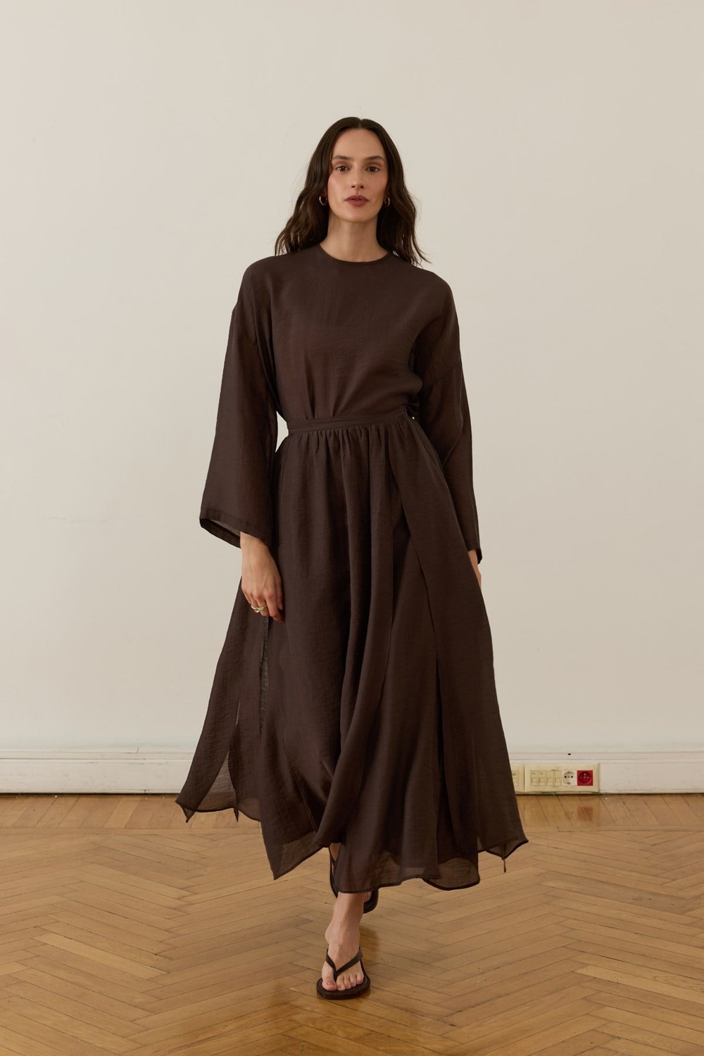 Giada Asymmetric Panel Skirt Set Brown