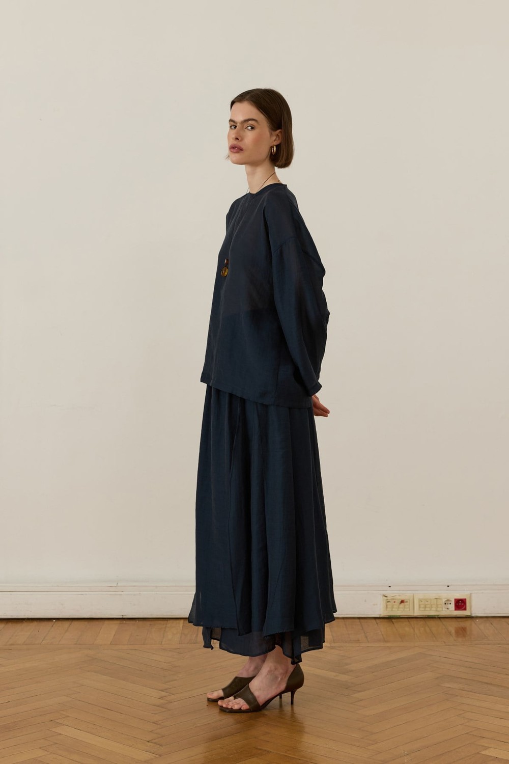 Giada Asymmetric Panel Skirt Set Navy Blue