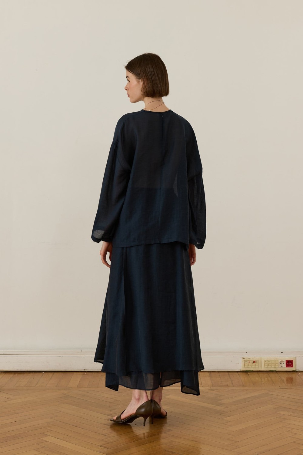 Giada Asymmetric Panel Skirt Set Navy Blue