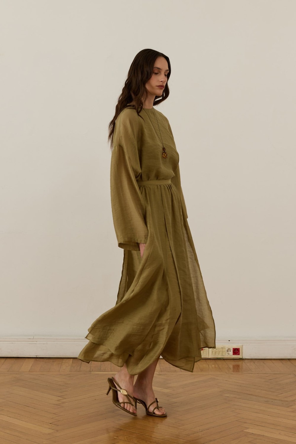 Giada Asymmetric Panel Skirt Set Olive