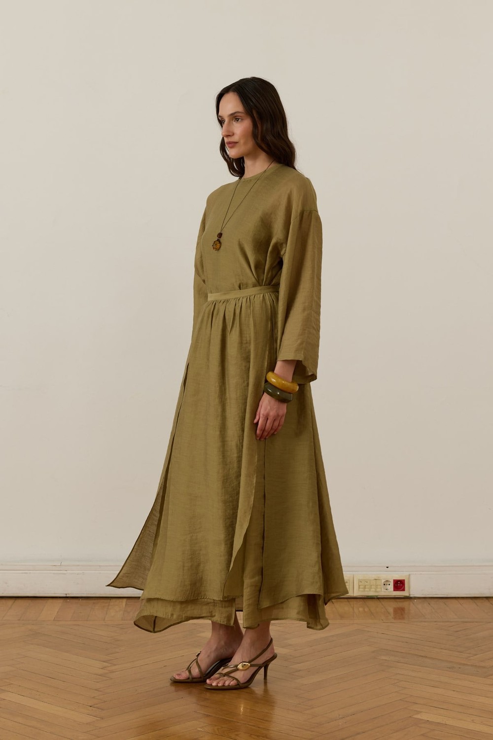 Giada Asymmetric Panel Skirt Set Olive