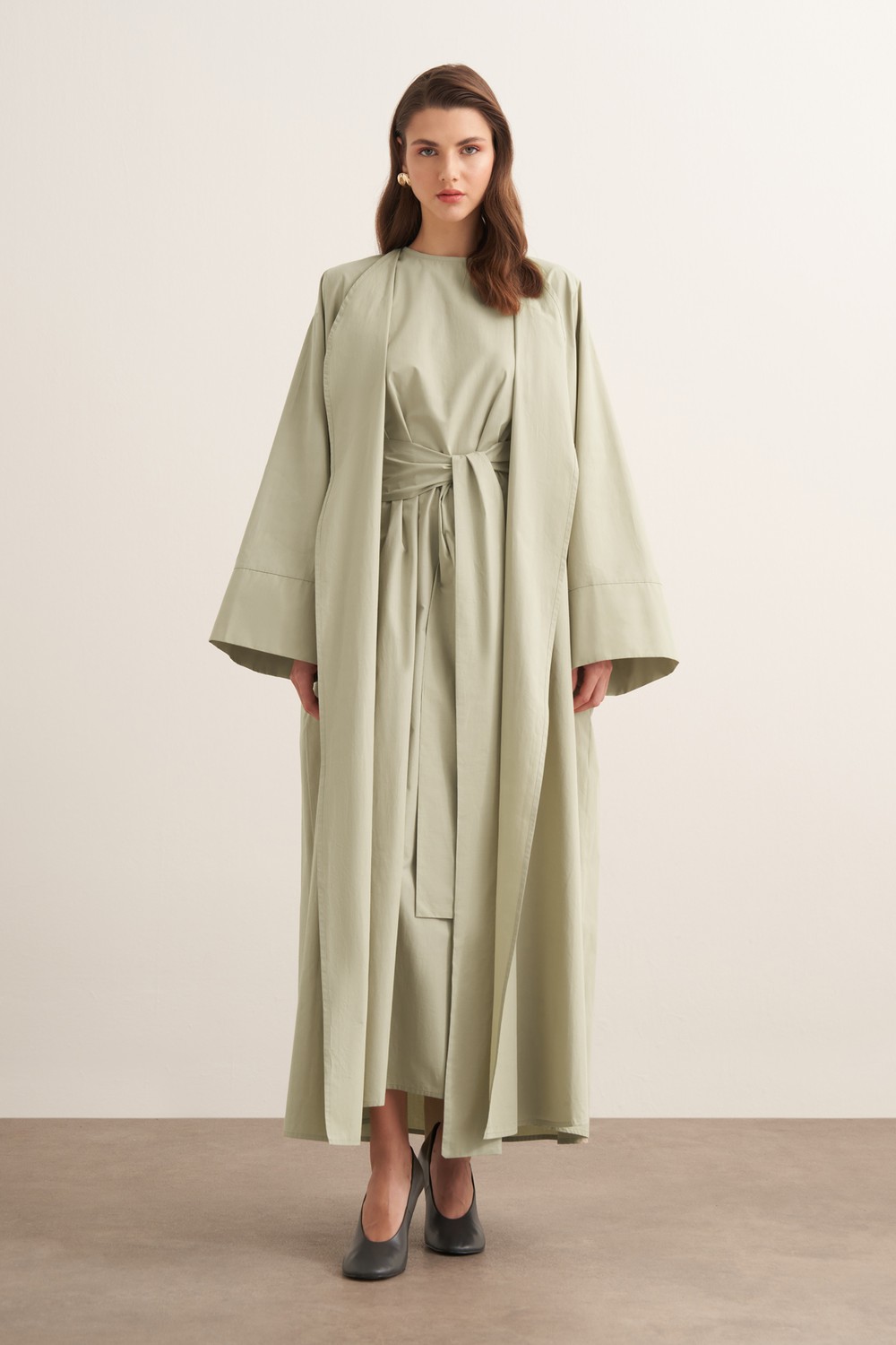 Inessa Premium Uzun Kimono Takımı Soft Yeşil